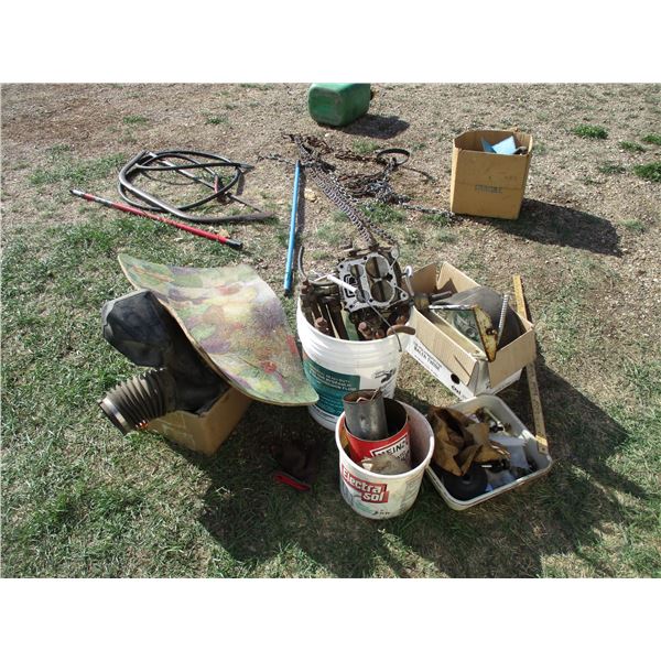 Carborator, Vintage Mirror, Buck Saw, Chains, Misc.