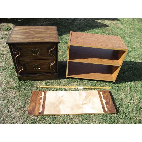 Nightstand, Small Shelf (Damaged), Misc.