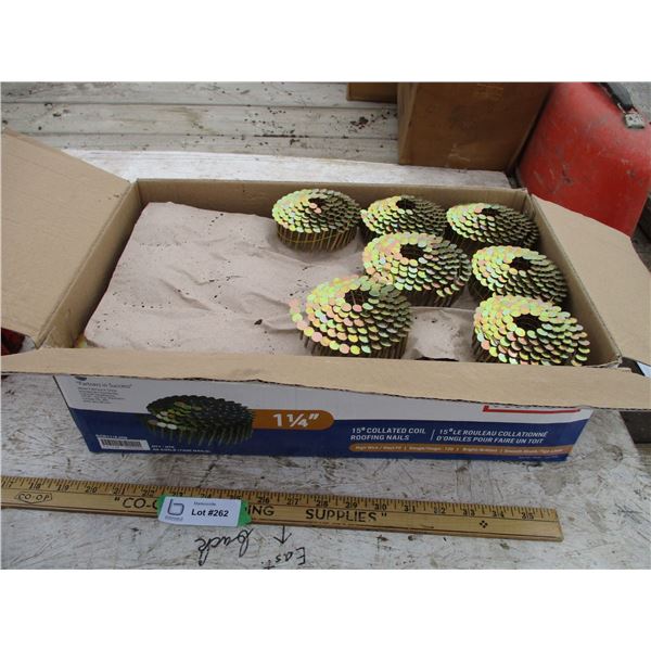 1,1/4in Coil Roofing Nails (Partial Box - 8 Coils Missing)