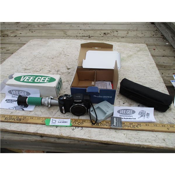 Canon PowerShot SX 170 IS Camera, Vee Gee BX-1 Refractometer