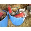 Image 4 : (2) Blue Feed Tubs, Implement Lights, Fire Extinguishers, Animal Trap, Misc. Contents