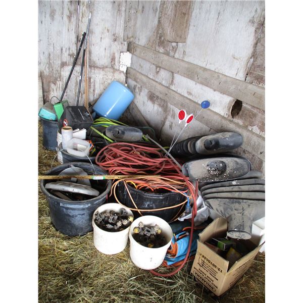 Electric Fencers, Water Hose, Air Hose, Buckets, Misc.