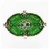 Image 1 : Vintage Italian UnoAErre 18K Gold Green Enamel Diamond Textured Oval Brooch Pin