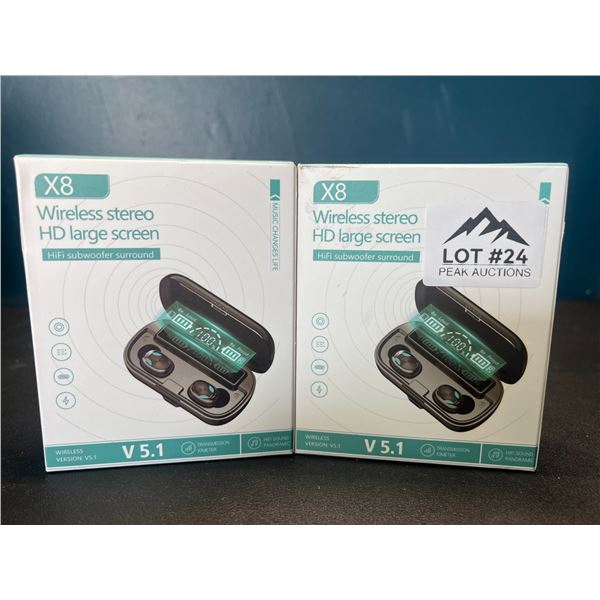 Lot of 2 Pairs of X8 Wireless Bluetooth Earbuds