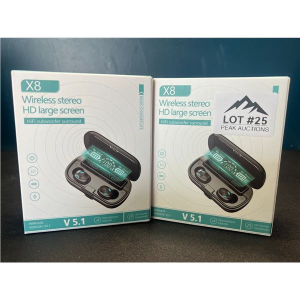 Lot of 2 Pairs of X8 Wireless Bluetooth Earbuds
