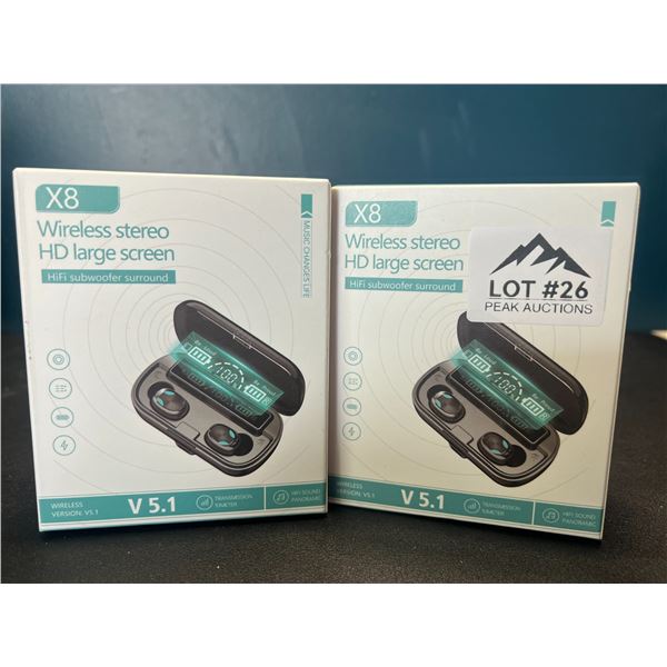 Lot of 2 Pairs of X8 Wireless Bluetooth Earbuds