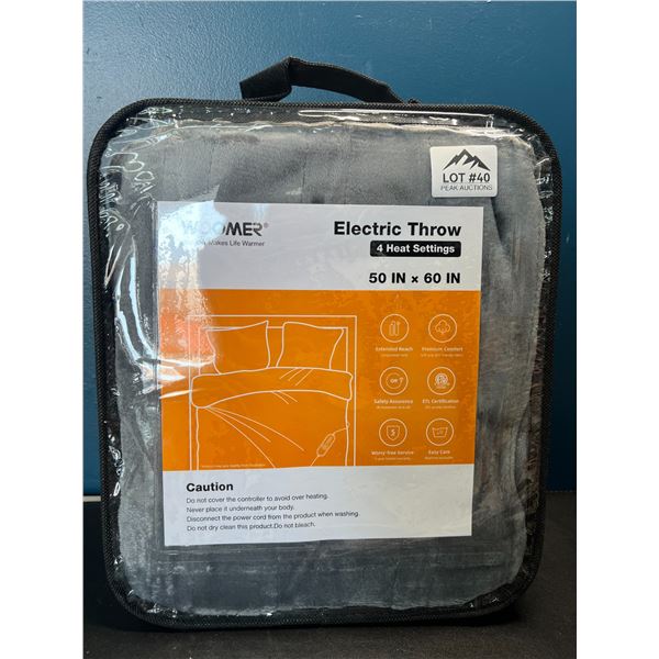 Lot of 1 Electric Heated Throw Blanket - 50x60inch - Grey