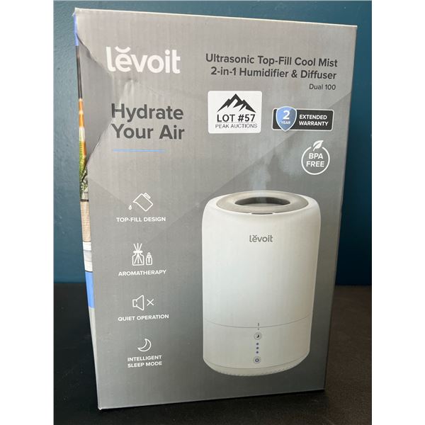 Lot of 1 Levolt Ultrasonic Top-Fill Cool Mist 2-in-1 Humidifier & Diffuser