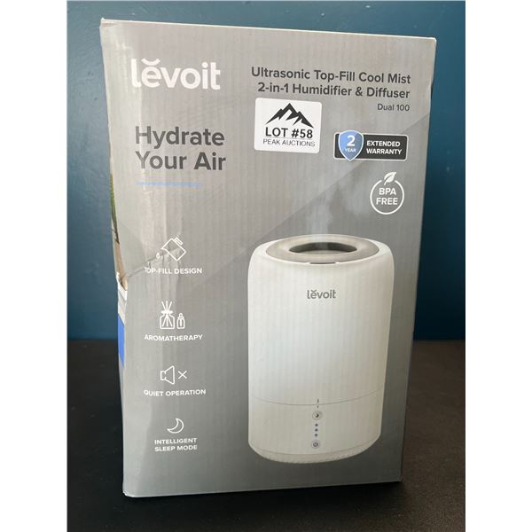 Lot of 1 Levolt Ultrasonic Top-Fill Cool Mist 2-in-1 Humidifier & Diffuser