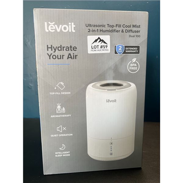 Lot of 1 Levolt Ultrasonic Top-Fill Cool Mist 2-in-1 Humidifier & Diffuser