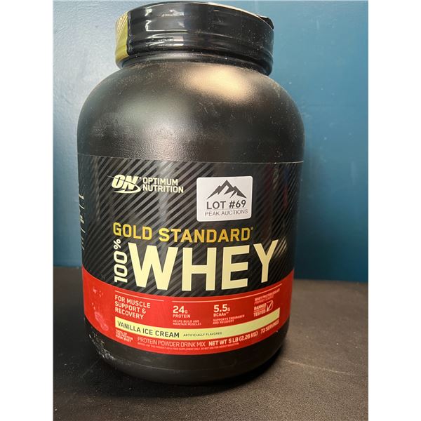 Lot of 1 Gold Standard Whey Protein Powder - 5 LB - Vanilla Ice Cream