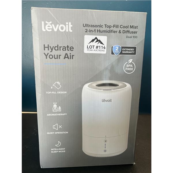 Lot of 1 Levolt Ultrasonic Top-Fill Cool Mist 2-in-1 Humidifier & Diffuser
