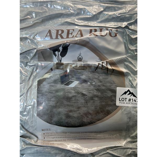Lot of 1 Fuzzy/Shaggy Fluffy Area Rug - Round - Grey