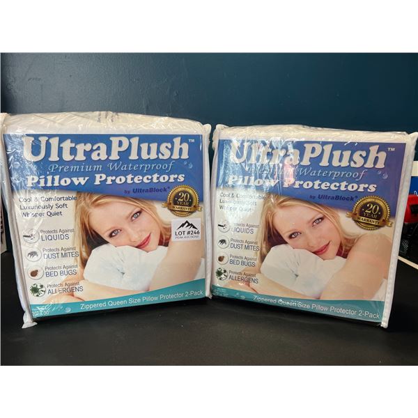 Lot of 2 UltraPlush Premium Waterproof Pillow Protectors - 2pcs per pack - Queen Size