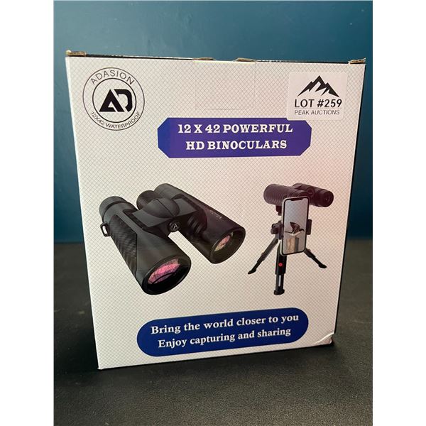 Lot of 1 Pair of 12x42 Powerful HD Binoculars w/ Tripod Stand