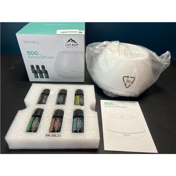 Lot of 1 Homasy 500mL Aroma Diffuser w/ 6 Essential Oils