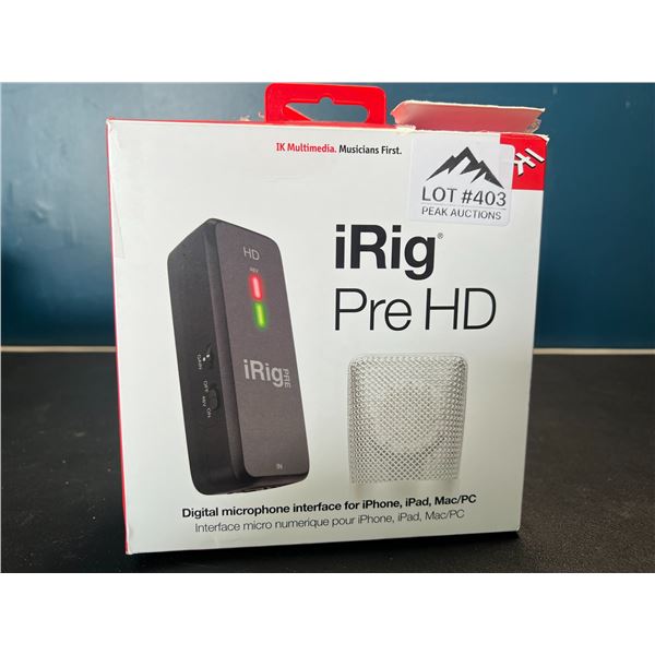 Lot of 1 iRig Pre HD Digital Microphone Interface for iPhone, iPad, Mac/PC