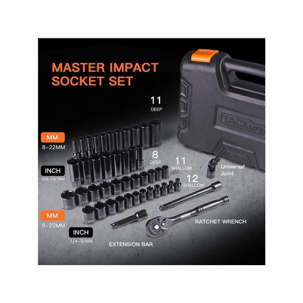 Lot of 1 TackLife 47PC 3/8-Inch Drive Socket Tool Set