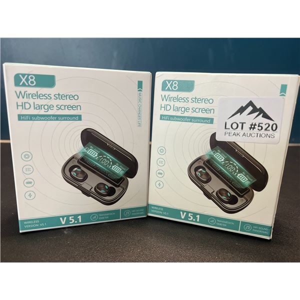 Lot of 2 Pairs of X8 Wireless Bluetooth Earbuds