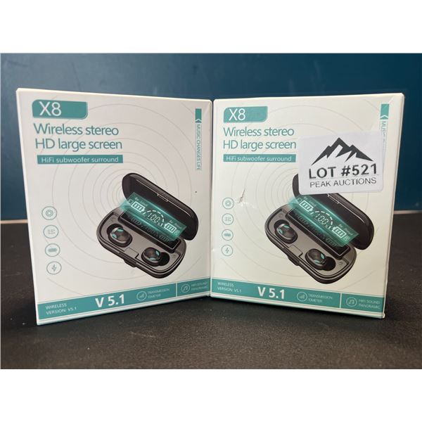 Lot of 2 Pairs of X8 Wireless Bluetooth Earbuds