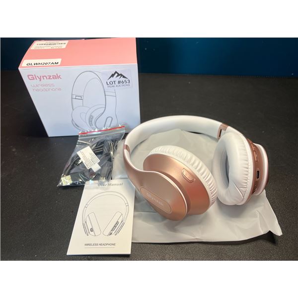 Lot of 1 Glynzak Wireless Bluetooth Over Ear Headphones - 65hr music/talk time! - Rose Gold
