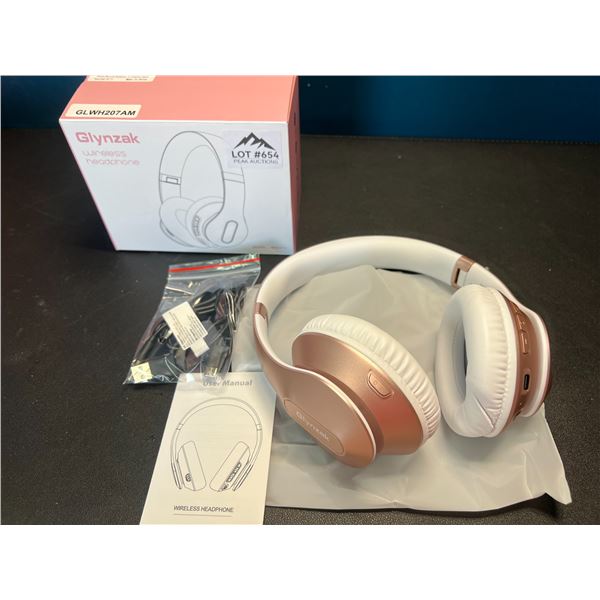 Lot of 1 Glynzak Wireless Bluetooth Over Ear Headphones - 65hr music/talk time! - Rose Gold