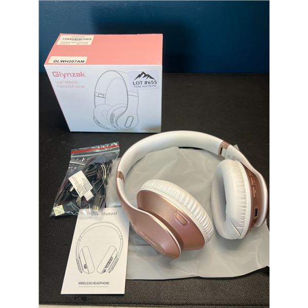 Lot of 1 Glynzak Wireless Bluetooth Over Ear Headphones - 65hr music/talk time! - Rose Gold