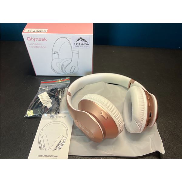 Lot of 1 Glynzak Wireless Bluetooth Over Ear Headphones - 65hr music/talk time! - Rose Gold