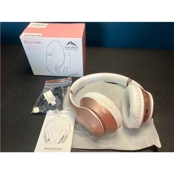 Lot of 1 Glynzak Wireless Bluetooth Over Ear Headphones - 65hr music/talk time! - Rose Gold