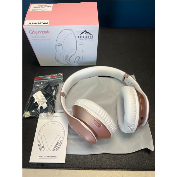 Lot of 1 Glynzak Wireless Bluetooth Over Ear Headphones - 65hr music/talk time! - Rose Gold