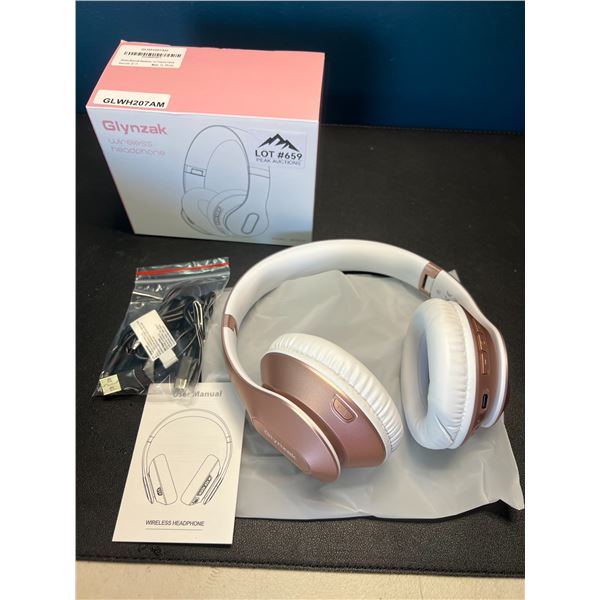 Lot of 1 Glynzak Wireless Bluetooth Over Ear Headphones - 65hr music/talk time! - Rose Gold