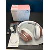 Image 1 : Lot of 1 Glynzak Wireless Bluetooth Over Ear Headphones - 65hr music/talk time! - Rose Gold