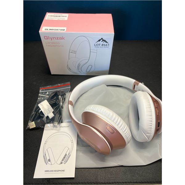 Lot of 1 Glynzak Wireless Bluetooth Over Ear Headphones - 65hr music/talk time! - Rose Gold