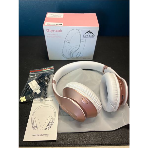 Lot of 1 Glynzak Wireless Bluetooth Over Ear Headphones - 65hr music/talk time! - Rose Gold