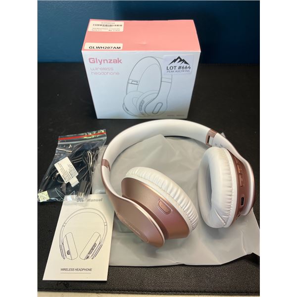 Lot of 1 Glynzak Wireless Bluetooth Over Ear Headphones - 65hr music/talk time! - Rose Gold
