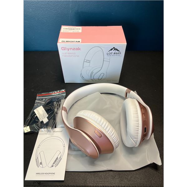 Lot of 1 Glynzak Wireless Bluetooth Over Ear Headphones - 65hr music/talk time! - Rose Gold