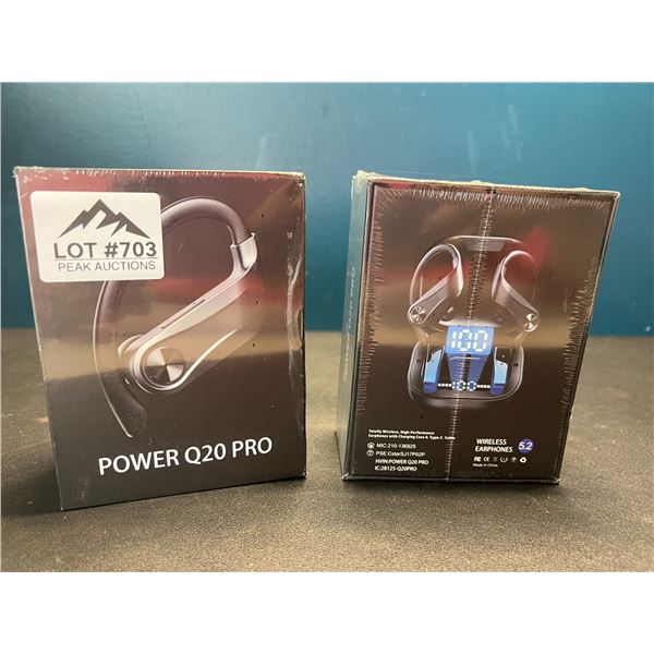 Lot of 2 Pairs of Power Q20 Pro Wireless Bluetooth Sport Earbuds