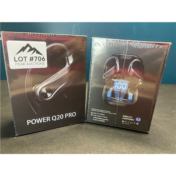 Lot of 2 Pairs of Power Q20 Pro Wireless Bluetooth Sport Earbuds