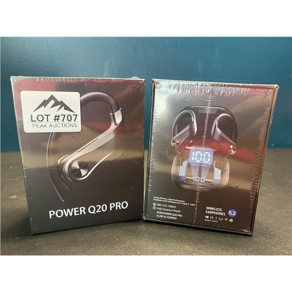 Lot of 2 Pairs of Power Q20 Pro Wireless Bluetooth Sport Earbuds