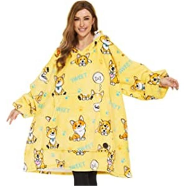 Lot of 1 Three-Poodle Wearable Blanket for Adults - Corgi/Dog Design