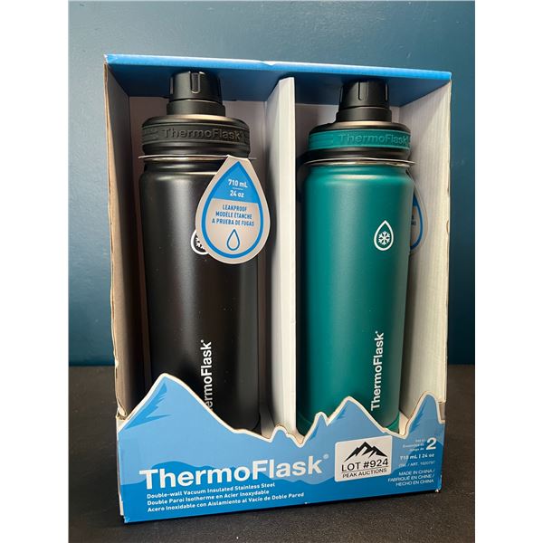 Lot of 2 Thermoflask Double-Wall Vacuum Insulated Stainless Steel Leakproof Bottles - 24oz each