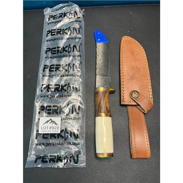 Lot of 1 Perkin Damascus Steel Knife w/ Sheath