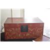 Image 2 : ANTIQUE CHINESE RED LACQUERED LONG LIFE CHEST W/BAT MOTIF (31 1/2" X 19 1/2" X 14")
