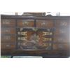 Image 2 : LOW WOOD CHEST W/10 DRAWERS, 2 DOORS & GLASS TOP (35" X 13" X 16 1/4")