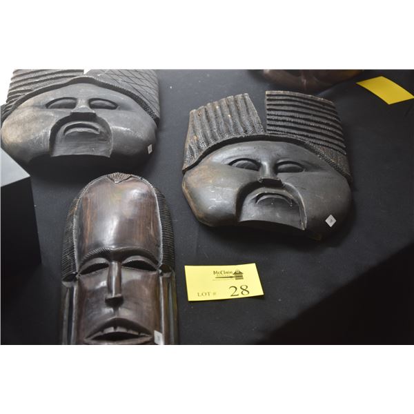 CARVED WOOD MASKS (13 3/4" - 17 1/2") (3 PCS)