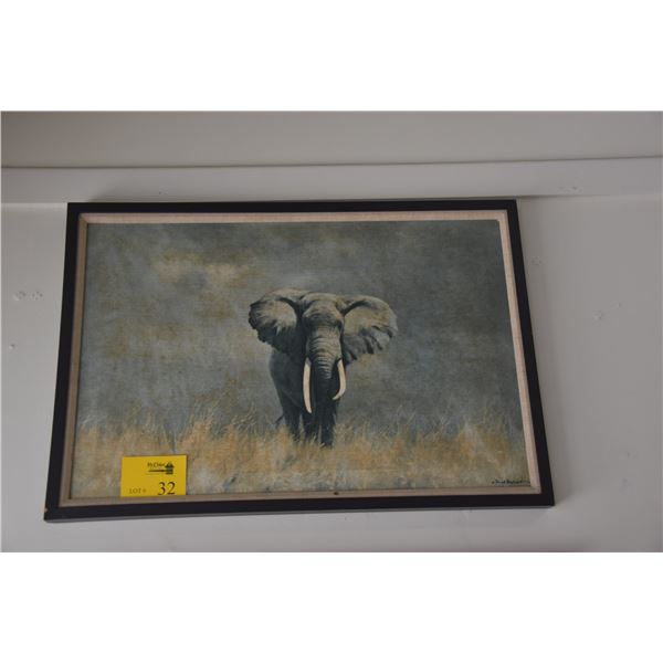 FRAMED GICLEE; ELEPHANT; SIGNED DAVID SHEPHERD (32" X 22")