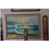 Image 1 : FRAMED OIL ON CANVAS, "SUNSET LIGHT ON WAVES"; NEWTON (40" X 28 1/4")