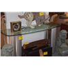 Image 1 : CONTEMPORARY GLASS & METAL CONSOLE TABLE (60" X 20 1/4" X 30")