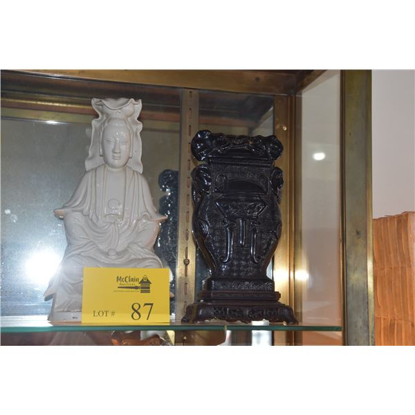 PORCELAIN SEATED QUAN YIN & LIDDED VASE (2 PCS)