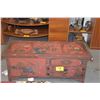 Image 2 : CHINESE RED LACQUER COFFEE TABLE W/2 DRAWERS & 2 CABINETS (50" X 20")